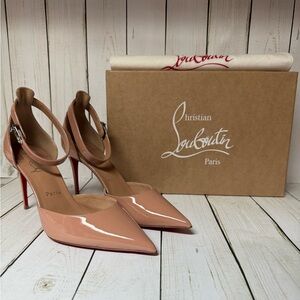 Christian Louboutin Lock Patent Leather Ankle-Strap Pump Nude Sz 40 / 10